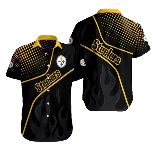Pittsburgh Steelers Night Flame Black And Gold Fire Pattern Hawaiian Shirt - Moonbestprint