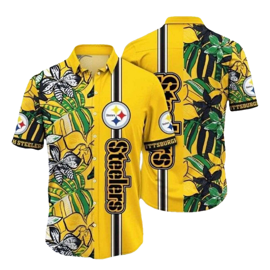 Pittsburgh Steelers Monochrome Foliage Fan Hawaiian Shirt - Moonbestprint