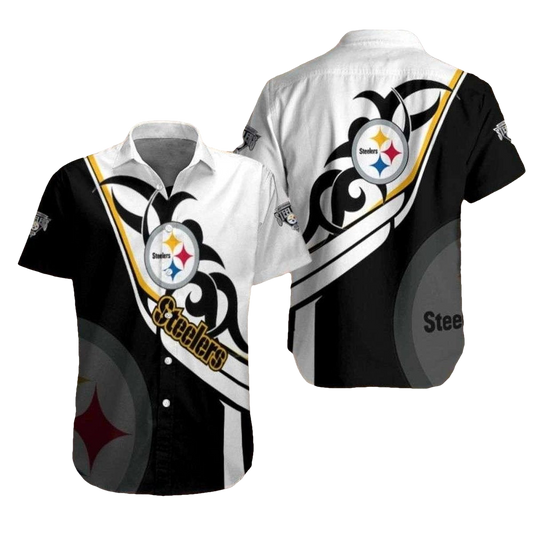 Pittsburgh Steelers Monarch Black And White Hawaiian Shirt - Moonbestprint
