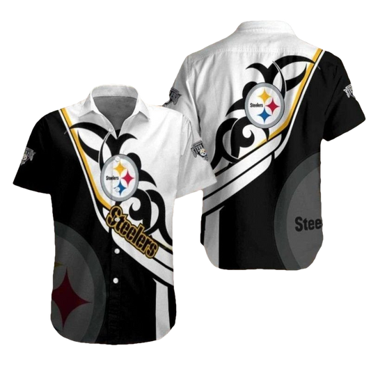 Pittsburgh Steelers Monarch Black And White Hawaiian Shirt - Moonbestprint