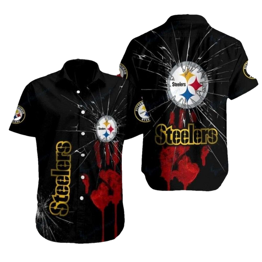 Pittsburgh Steelers Midnight Victory Splatter Hand Halloween Hawaiian Shirt - Moonbestprint