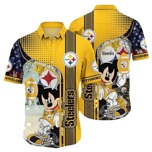 Pittsburgh Steelers Mickey Halftone Pattern Hawaiian Shirt - Moonbestprint
