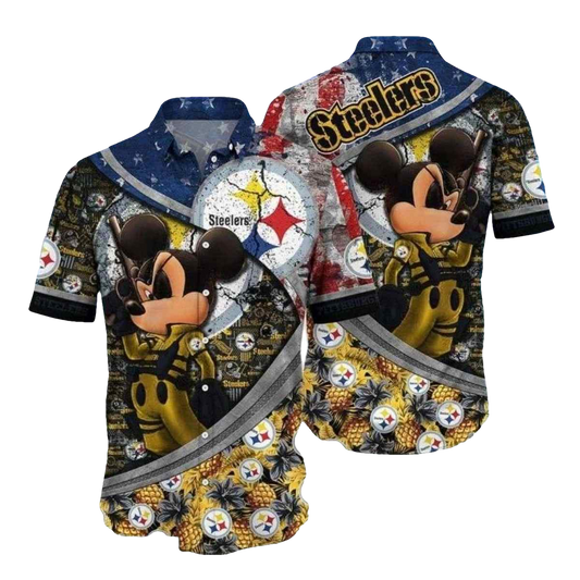 Pittsburgh Steelers Mickey Character Tropical Retro Hawaiian Shirt - Moonbestprint