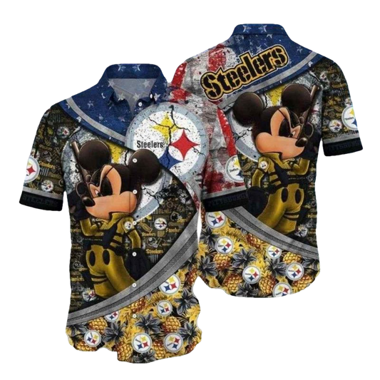 Pittsburgh Steelers Mickey Character Tropical Retro Hawaiian Shirt - Moonbestprint