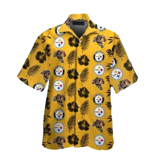 Pittsburgh Steelers Logo With Floral And Tribal Patterns Hawaiian Shirt - Moonbestprint