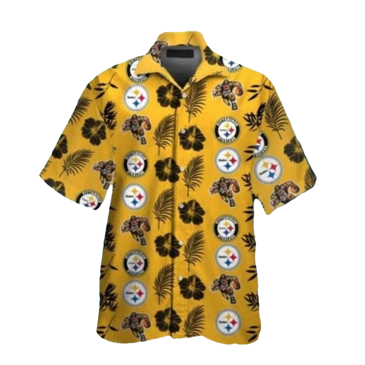Pittsburgh Steelers Logo With Floral And Tribal Patterns Hawaiian Shirt - Moonbestprint