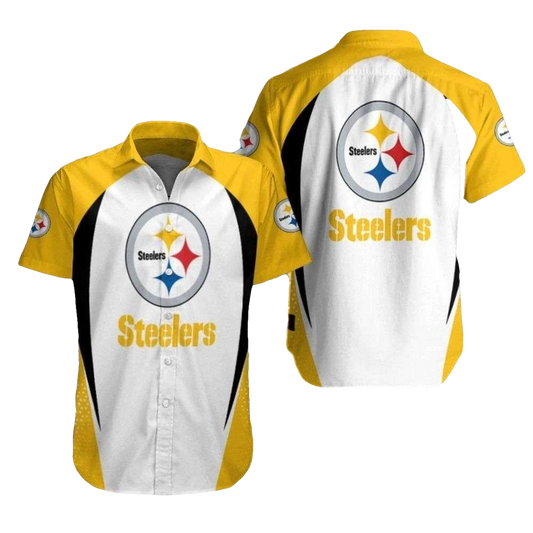 Pittsburgh Steelers Logo Inside Me Gold And White Hawaiian Shirt - Moonbestprint