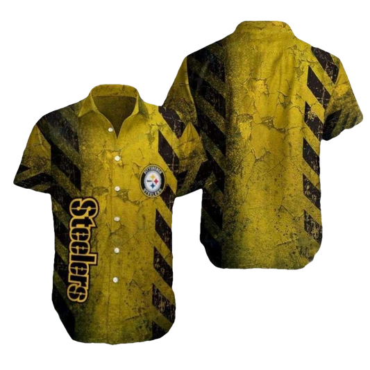 Pittsburgh Steelers Logo Vintage Aged Gold Texture Hawaiian Shirt - Moonbestprint
