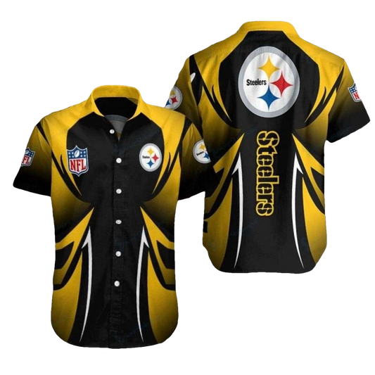 Pittsburgh Steelers Logo In My Heart Black And Yellow Hawaiian Shirt - Moonbestprint