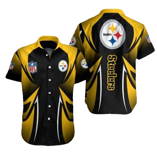 Pittsburgh Steelers Logo In My Heart Black And Yellow Hawaiian Shirt - Moonbestprint