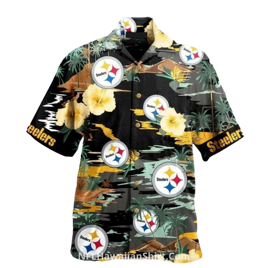 Pittsburgh Steelers Logo Hibiscus And Island Scene Hawaiian Shirt - Moonbestprint