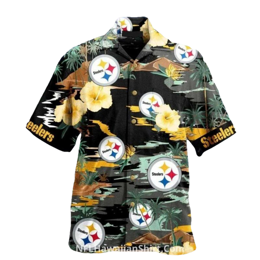 Pittsburgh Steelers Logo Hibiscus And Island Scene Hawaiian Shirt - Moonbestprint