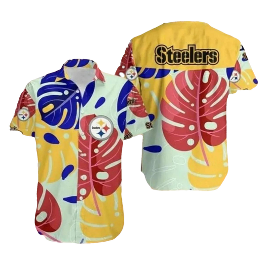 Pittsburgh Steelers Logo Colorful Tropical Leaf Pattern Hawaiian Shirt - Moonbestprint