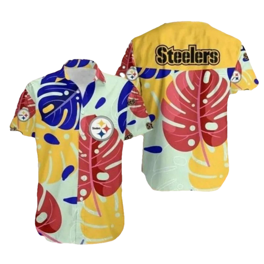 Pittsburgh Steelers Logo Colorful Tropical Leaf Pattern Hawaiian Shirt - Moonbestprint