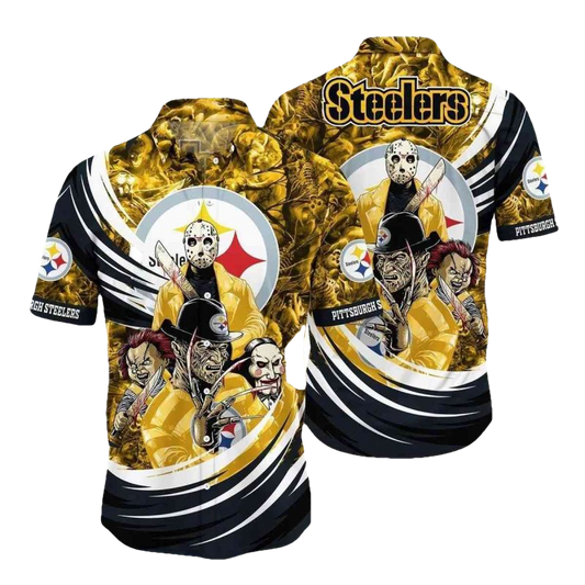 Pittsburgh Steelers Logo Halloween Horror Movies Hawaiian Shirt - Moonbestprint
