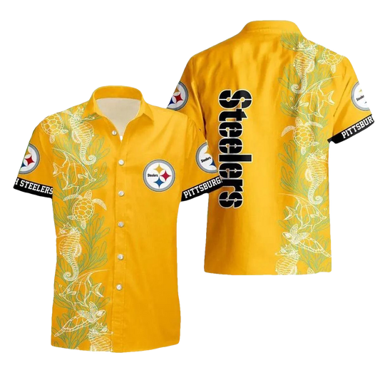 Pittsburgh Steelers Logo And Turtle Seaweed Pattern Hawaiian Shirt - Moonbestprint