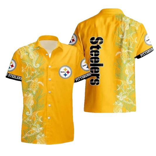 Pittsburgh Steelers Logo And Turtle Seaweed Pattern Hawaiian Shirt - Moonbestprint