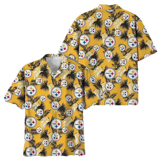 Pittsburgh Steelers Logo And Tropical Vibes Pattern Hawaiian Shirt - Moonbestprint