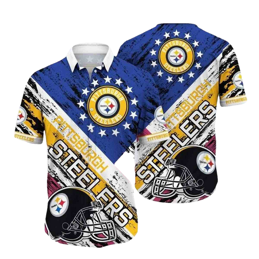 Pittsburgh Steelers Logo And Helmet Vibrant Game Day Hawaiian Shirt - Moonbestprint