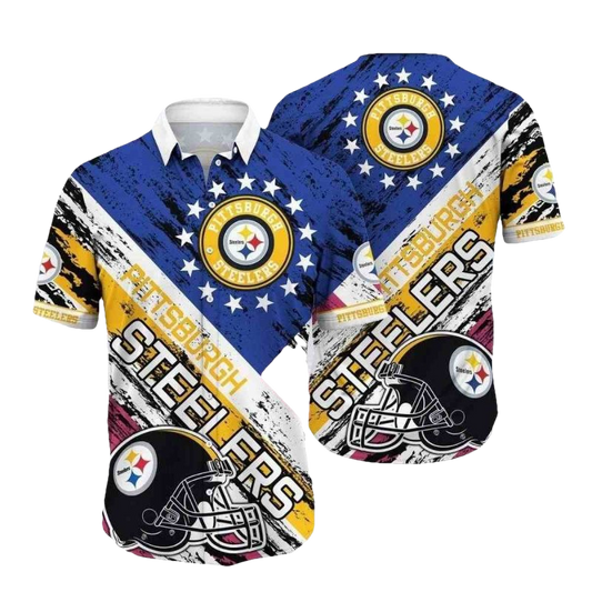 Pittsburgh Steelers Logo And Helmet Vibrant Game Day Hawaiian Shirt - Moonbestprint