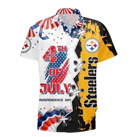Pittsburgh Steelers Logo And Happy Independence Day Hawaiian Shirt - Moonbestprint