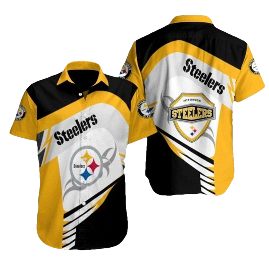 Pittsburgh Steelers Logo And Black And Gold Boldness Hawaiian Shirt - Moonbestprint