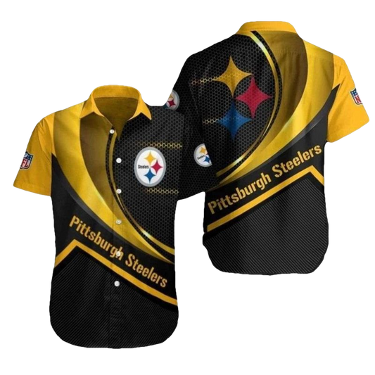 Pittsburgh Steelers Halftone Black And Gold Power Play Hawaiian Shirt - Moonbestprint
