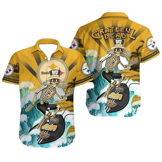 Pittsburgh Steelers Grateful Tunes With A Musical Skeleton Hawaiian Shirt - Moonbestprint