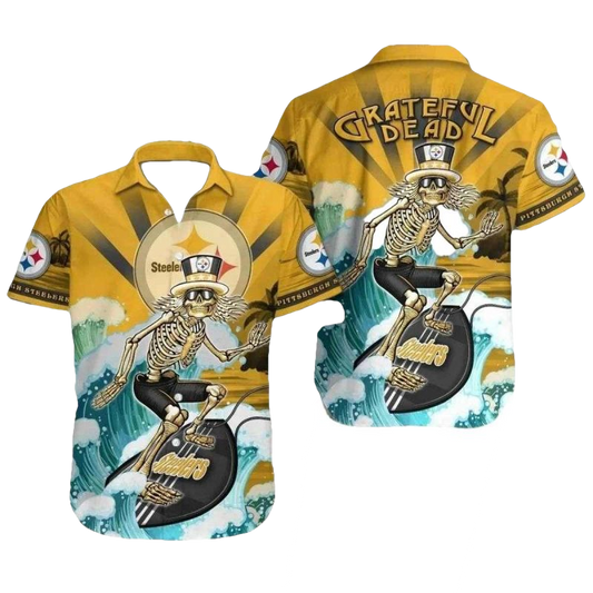 Pittsburgh Steelers Grateful Tunes With A Musical Skeleton Hawaiian Shirt - Moonbestprint