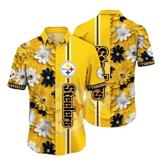 Pittsburgh Steelers Golden Petals Floral Yellow Hawaiian Shirt - Moonbestprint