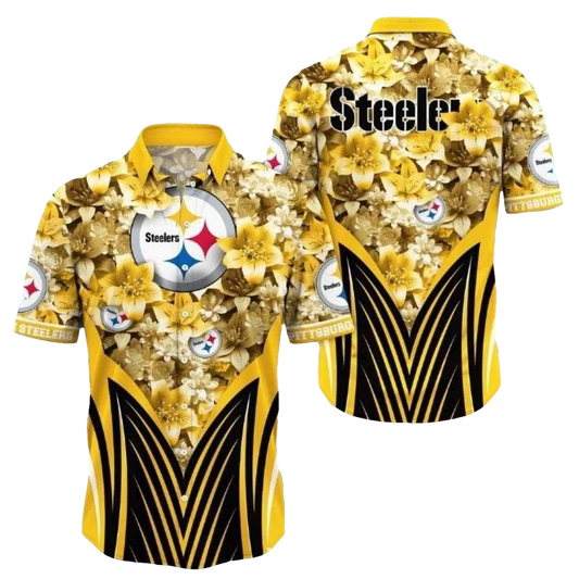 Pittsburgh Steelers Golden Petals And Bold Stripes Hawaiian Shirt - Moonbestprint