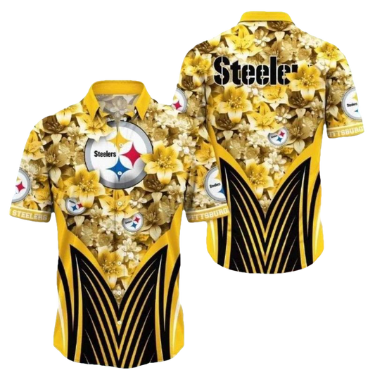 Pittsburgh Steelers Golden Petals And Bold Stripes Hawaiian Shirt - Moonbestprint