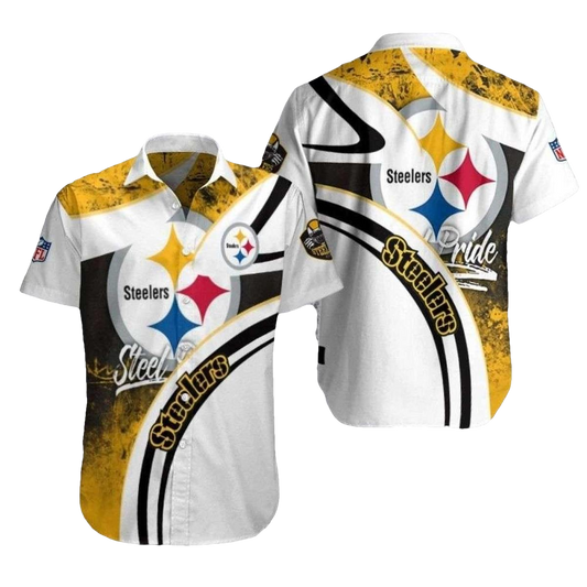 Pittsburgh Steelers Golden Horizon Retro White Hawaiian Shirt - Moonbestprint