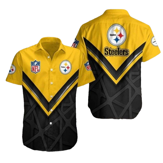 Pittsburgh Steelers Golden Grid Bold Lines Hawaiian Shirt - Moonbestprint