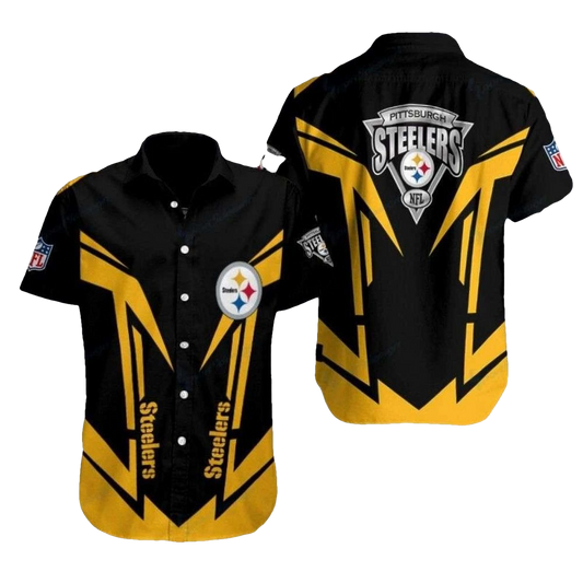Pittsburgh Steelers Golden Edge Sharp Angles Black And Yellow Hawaiian Shirt - Moonbestprint