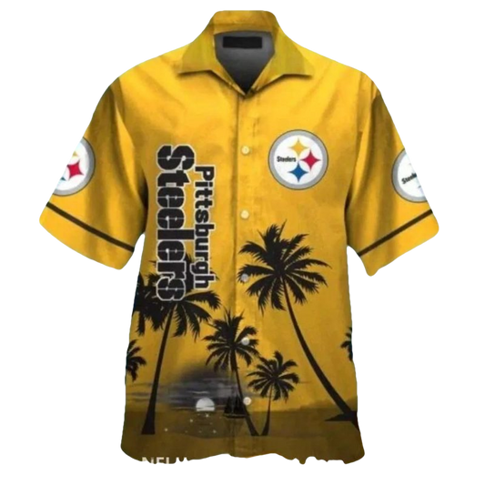 Pittsburgh Steelers Gold And Black Palm Coconut Tree Sunset Hawaiian Shirt - Moonbestprint