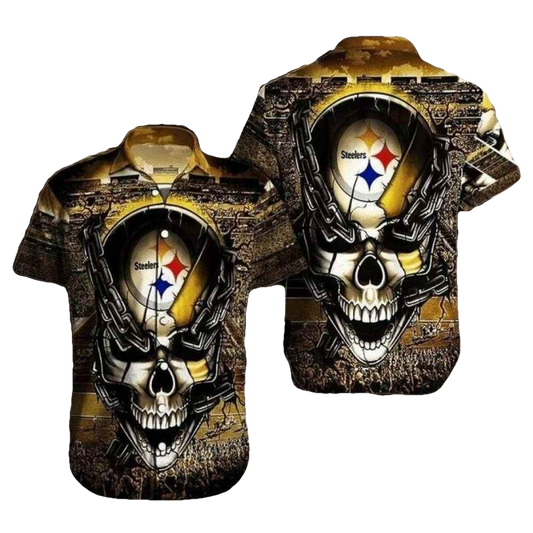 Pittsburgh Steelers Fortress Skull Hawaiian Shirt - Moonbestprint