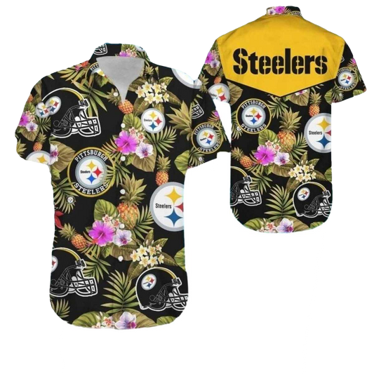 Pittsburgh Steelers Floral And Helmet Pattern Hawaiian Shirt - Moonbestprint