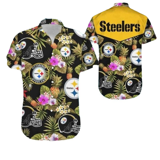 Pittsburgh Steelers Floral And Helmet Pattern Hawaiian Shirt - Moonbestprint
