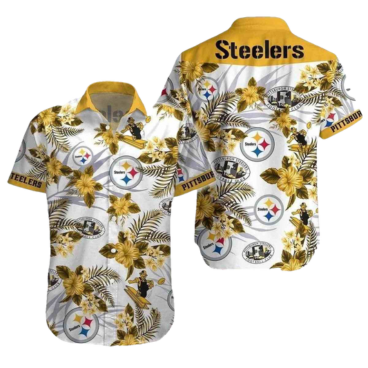 Pittsburgh Steelers Floral Emblem Hawaiian Shirt - Moonbestprint