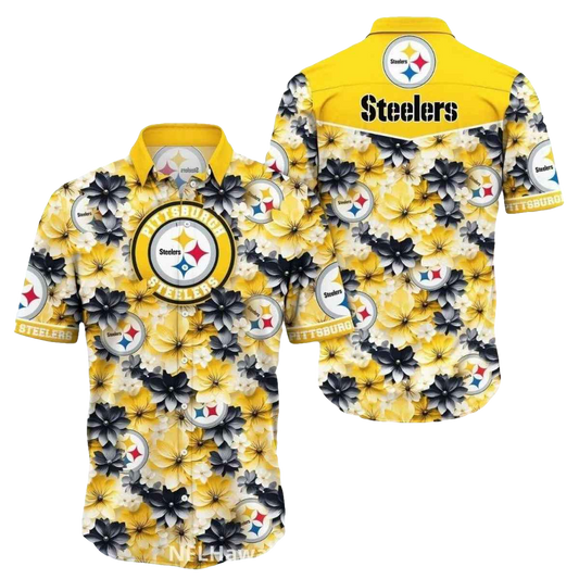 Pittsburgh Steelers Floral Black And Yellow Hawaiian Shirt - Moonbestprint