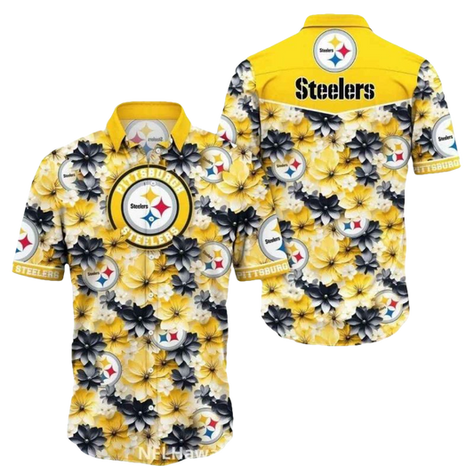 Pittsburgh Steelers Floral Black And Yellow Hawaiian Shirt - Moonbestprint