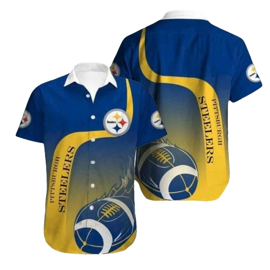 Pittsburgh Steelers Flame Ball Blue And Gold Style Hawaiian Shirt - Moonbestprint