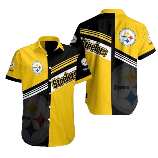Pittsburgh Steelers Finest Stripes And Shadows Black And Yellow Hawaiian Shirt - Moonbestprint