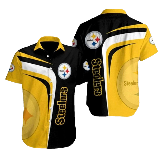 Pittsburgh Steelers Dynamic Duo Tone Black White And Yellow Hawaiian Shirt - Moonbestprint