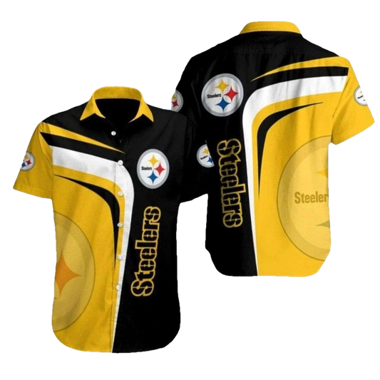 Pittsburgh Steelers Dynamic Duo Tone Black White And Yellow Hawaiian Shirt - Moonbestprint