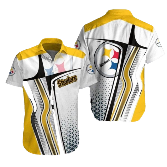 Pittsburgh Steelers Dynamic Abstract Geometric Black And Yellow Hawaiian Shirt - Moonbestprint