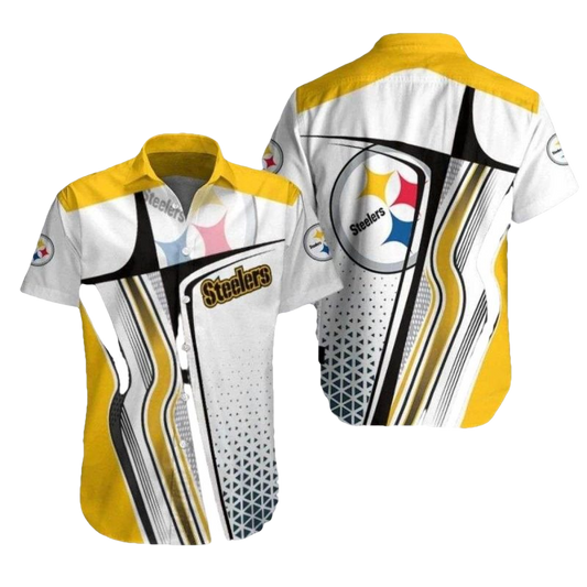 Pittsburgh Steelers Dynamic Abstract Geometric Black And Yellow Hawaiian Shirt - Moonbestprint