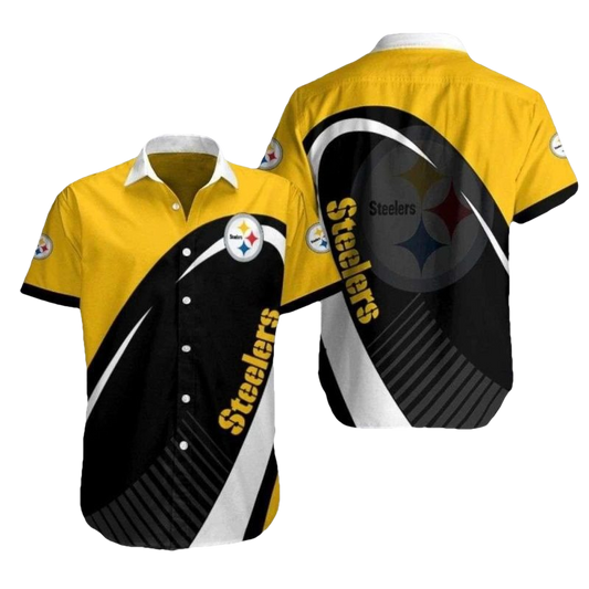 Pittsburgh Steelers Dynamic Black Gold Diagonal Stripe Hawaiian Shirt - Moonbestprint