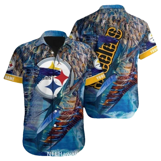 Pittsburgh Steelers Deep Sea Marlin Fishing Pattern Hawaiian Shirt - Moonbestprint